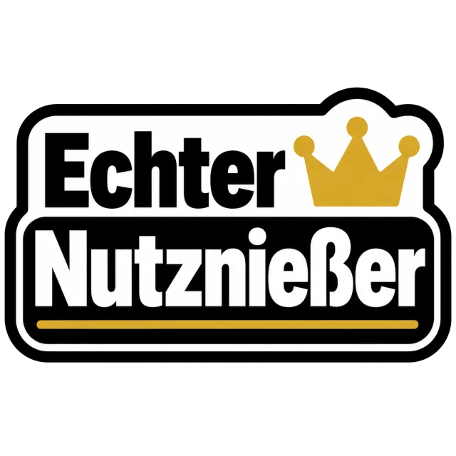 „Echter Nutznießer“ Sticker – schwarzer Statement-Sticker mit goldener Krone