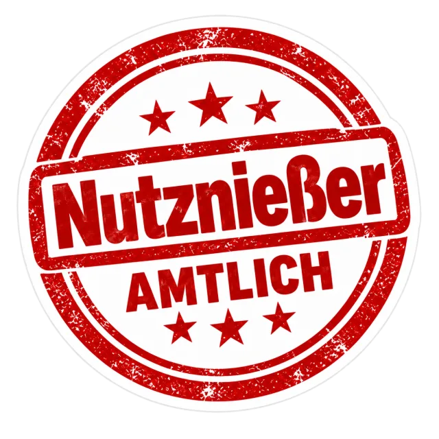 „Nutznießer Amtlich“ Sticker – roter Stempel-Look mit Statement