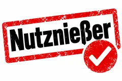 „Nutznießer – geprüft“ Sticker im Stempel-Look
