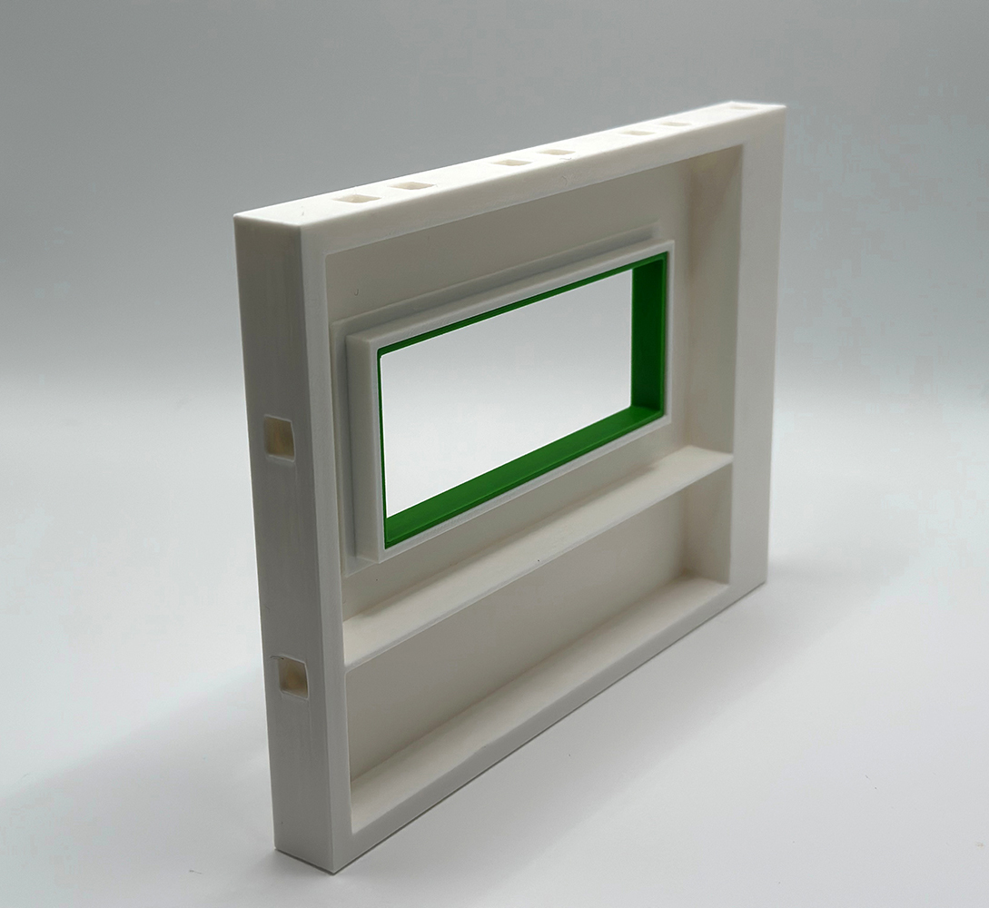 Erweiterungswand 165mm mit Fenster und Rahmen Grün – Pfosten rechts / Pins wählbar